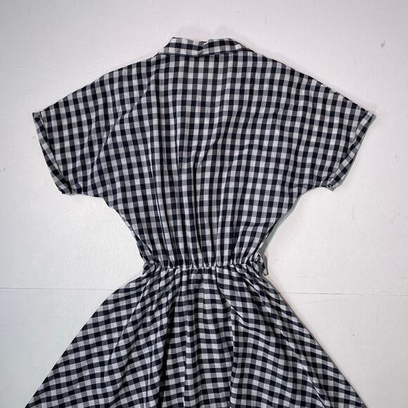 Vintage 80s Gingham Collared Button Up Dress / Sz XS / Western Retro Pin Up - Picture 5 of 8